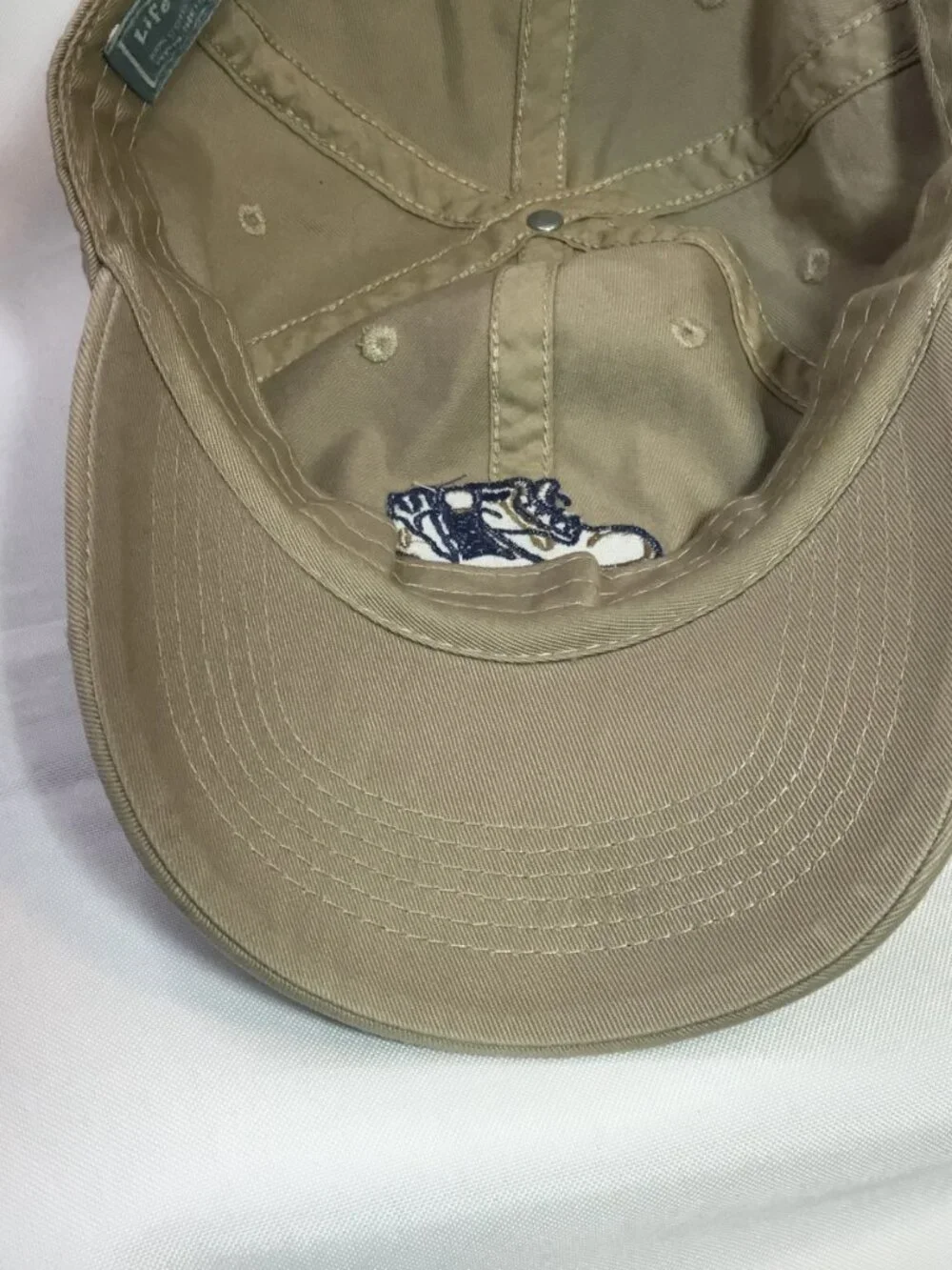 Life Is Good Hiking Boots Embroidered Baseball Cap In Khaki Strapback EUC